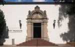 Front steps and entry of the Mills College Art Museum building on Northeastern's Oakland campus.