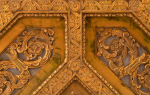 Detail of the faux bronze gilded ceiling in the Mills College Art Museum gallery.